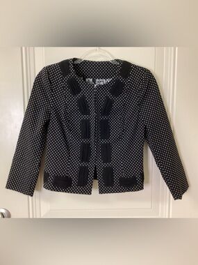 CAbi Black and White Polka Dot Crop Blazer SZ 0 EUC